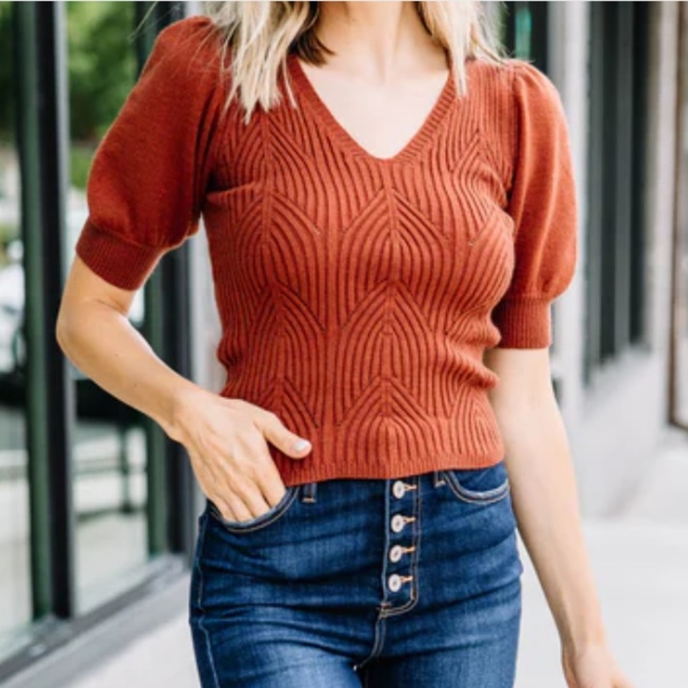 Short sleeve sweater rust color size small